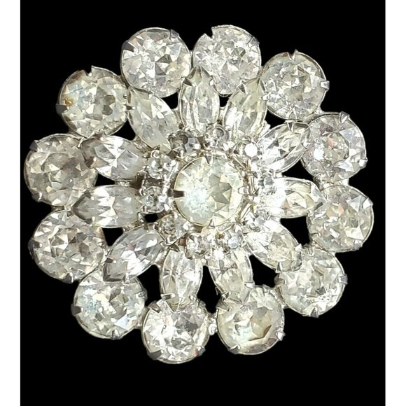 VTG WEISS Brooch Pin Clear Rhinestone Domed Layers Round Marquise Silver Tone - Picture 11 of 16